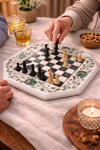 Handmade Marble Inlay Chess Table With Stone Chess Pieces - Etsy