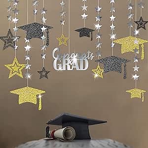 Cheerland 2026 Gold Graduation Decorations Congrats Grad Decor College Graduation Party Decorations Hanging Cap Garland Kit Supply for Prom Backdrop Decoration Class 2026 Ceiling Decor High School
