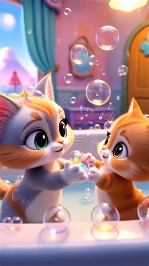 Cute Cats Playing with Bubbles 😻🫧 3D Tiny Fun #catshorts #babycat #cutecat #catvideos #funnycat #cat