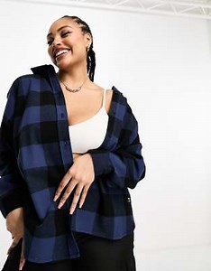Dr Denim Plus Molly relaxed fit flannel shirt in blue indigo check | ASOS