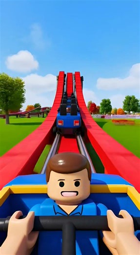 Roblox builder constructing roller coaster in real