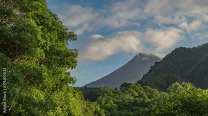 Turgo, Indonesia - February 15, 2024. 4K Timelapse of Mount Merapi Erupting in the Morning. Mount Merapi several times issued lava and Volcano-Pyroclastic Flow "wedus gembel".