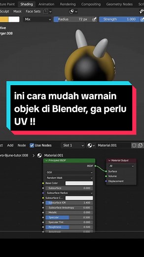 shortcut? baca caption ke Sculpt Mode : ctrl Tab besar kecilin brush : F munculin menu tool : T search color attribute : F3 ganti warna: ctrl sambil paint #blender3d #tutorial #sculpting