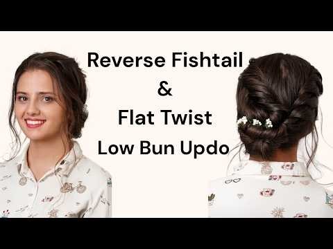 Reverse Fishtail Braid and Flat Twist Low Bun Updo