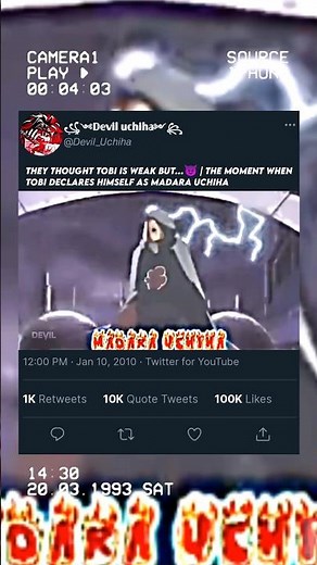 The moment when Tobi declares himself as Madara uchiha||#naruto #narutoshippuden #otaku