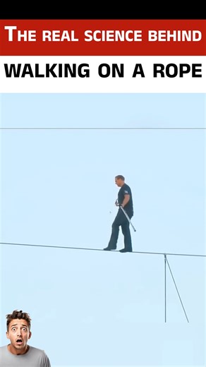 Fact Flicks on Instagram: "The Science Behind Walking on a Rope Explained Simply How do people manage to walk on a thin rope without falling? This video explains the fascinating science behind tightrope walking in a simple and easy-to-understand way. You will learn how balance works, what the center of mass means, and why holding a long stick actually makes walking on a rope easier instead of harder. The explanation covers gravity, body rotation, weight distribution, and how slowing down movemen