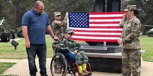 Boy battling brain cancer becomes honorary soldier at Fort Polk