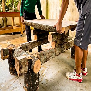 17K views · 200 reactions | The Table Legs Are Handcrafted From Large Logs With Sturdy Joints | Woodworking Skill | Facebook