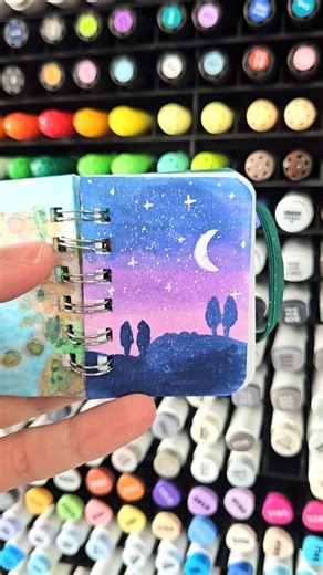 I'm DRAWING in a mini sketchbook #33 Pastel night landscape 🌃 #drawing