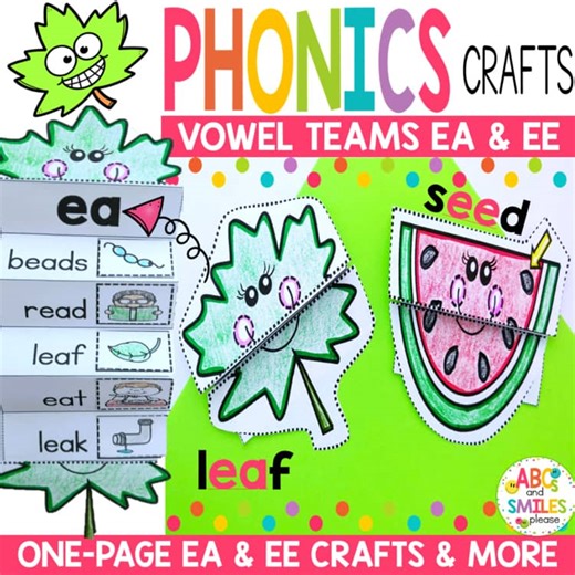 EE EA Vowel Team Foldable Phonics Crafts Activities Centers Worksheets Spelling