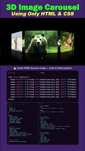 🔥 3D Image Carousel Using Only HTML & CSS #coding