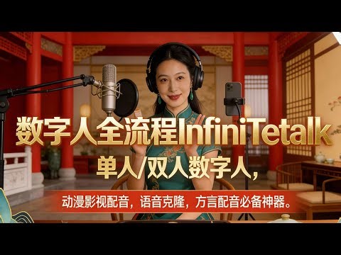 【ComfyUI】数字人全流程 InfiniTetalk 单人 双人数字人对口型， AI唱歌，语音克隆，方言配音必备神器，AI本地部署零成本底显存可运行