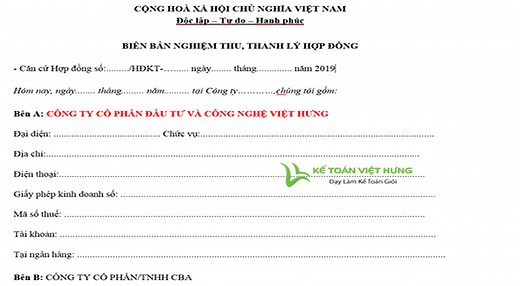 Mẫu biên bản nghiệm thu và thanh lý hợp đồng đúng chuẩn