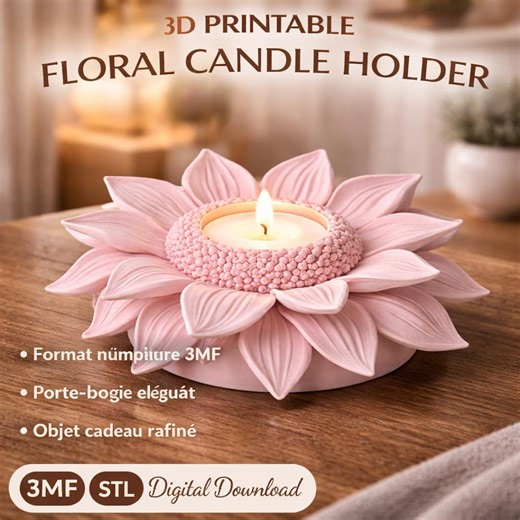Decorative Flower Candle Holder 3MF STL File, 3D Printed Floral Candle Holder, Printable Candle Holder for Home Decor - Etsy