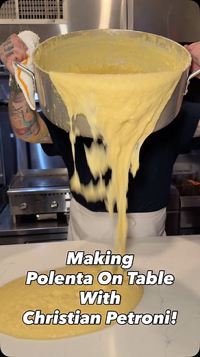 74K views · 664 reactions | Watch as @christianpetroni makes “Polenta on table” a traditional way of serving polenta, where it’s spread across a large table or wooden board for guests to eat from. Not only did it look good but the taste of it is exactly what you expected it to be. Creamy, cheesy and full of flavor from the toppings!   @thecornerbayridge 8602 3rd Avenue, Brooklyn, NY | Brooklyn Bitess | Facebook