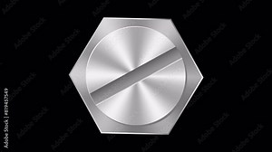 Rotating bolt animation. Metal bolt head. Construction hardware. Tool for building and repairs. Element construction industry. 4K seamless loop animation. Transparent background with alpha channel