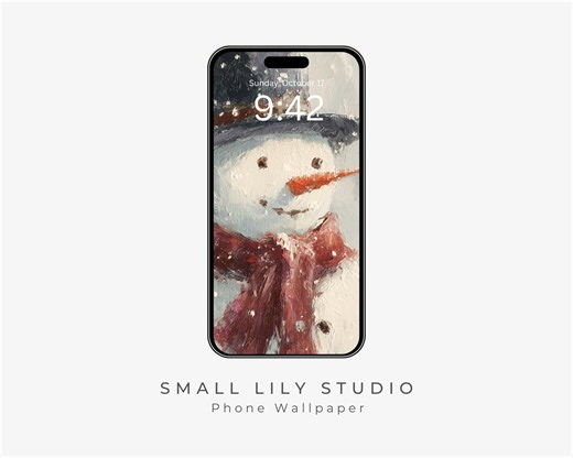 Snowman Phone Wallpaper, Holiday iPhone Wallpaper, Winter Samsung Galaxy Phone Background, Cute Christmas Art | WP148 - Etsy