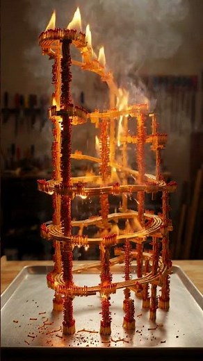 Matchstick Roller Coaster Burn | Structural Fire Chain Reaction