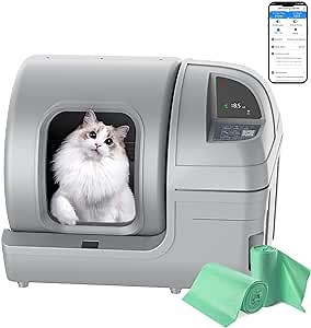 Self Cleaning Cat Litter Box - Extra Large Cat Litter Box for Multiple Cats, App Control Odor Removal Automatic Cat Litter Box Includes Includes Cat Litter Box Liners/Scooper