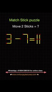 31K views · 57 reactions | Move 2 Sticks to fix the Equation #matchstick #puzzle #puzzlechallenge #puzzlemath #satmath #SATPrep #puzzlegame #stick #matchstickpuzzle #mritunjaylectures #puzzleaddict #puzzlechallenge #matchstickpuzzles | Mritunjay Lectures | Facebook