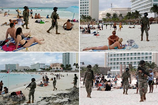Armed Mexico's National Guard comb Cancun beaches
