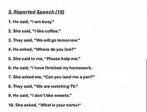 Reported Speech (10)He said, "I am busy."She said, "I like c... | Filo
