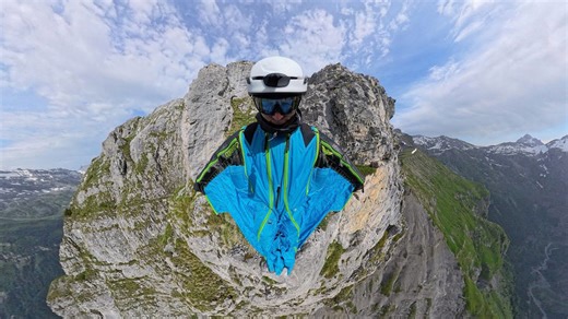 Experience a wingsuit dive like never before – 360° through a hidden valley