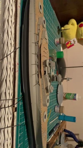 1/350 HMS Royal Oak undergoing fitting out and lighting test.