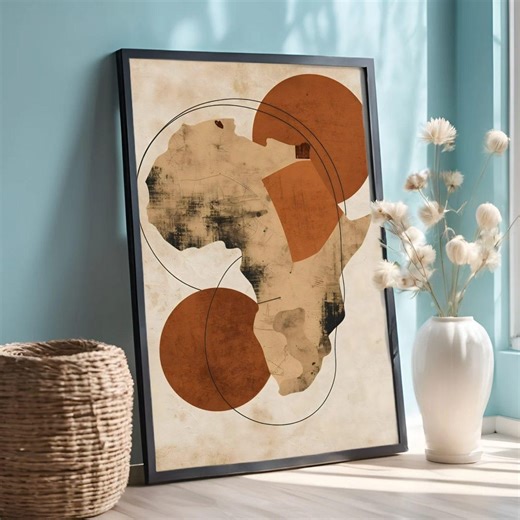 Printable Africa Map Wall Art, Abstract Afrocentric Collage, Earth Tone Minimalist Poster, Afro Boho - Etsy