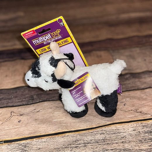 Multipet Look Who's Talking Plush Cow, Dog Toy - NEW
