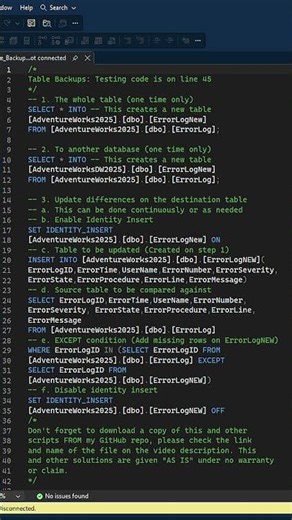 MS SQL Table Backups With Examples