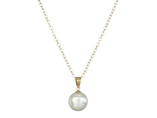 White Freshwater Cultured Pearl Button Stud Earrings and Pendant 3-Piece Set with 14k Yellow Gold