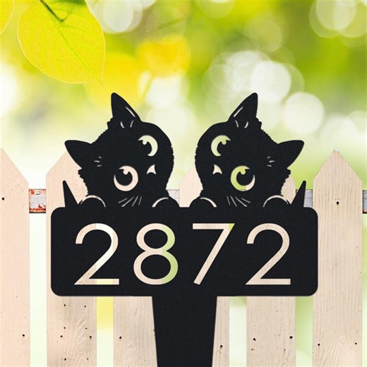 Personalized Cat Metal Address Sign for Yard, Custom House Number Sign, Address Plaque, Street Sign, Garden Decor, Lawn Sign, Cat Lover Gift - Etsy