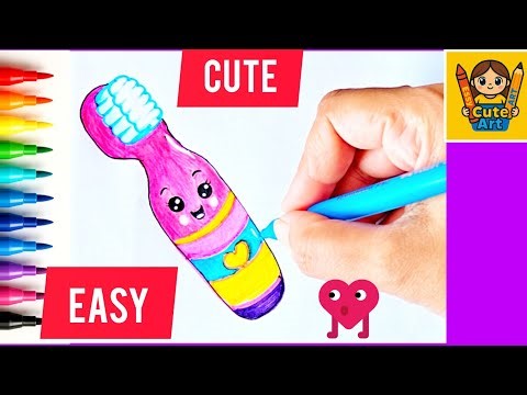 How To Draw a Cute Toothbrush 🪥💖 | Easy Step-by-Step Drawing for Kids & Toddlers