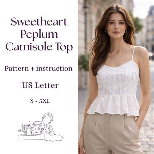 Sweetheart Peplum Camisole Sewing Pattern | Flounce Hem Summer Top (PDF Download) - Etsy