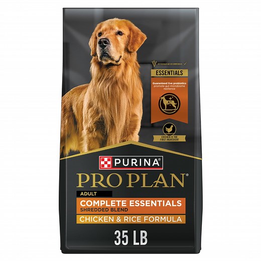 Purina Pro Plan Complete Essentials Shredded Blend Chicken and Rice Dry Dog Food Formula with Probiotics for Dogs, 35 lb Bag