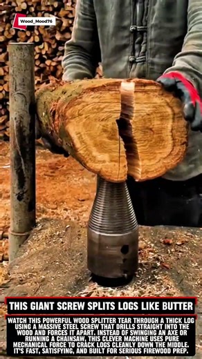 This Giant Screw Splits Logs Like Butter #Woodworking #LogSplitter #Firewood #Satisfying #Machine