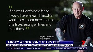 Rock legend Angry Anderson has spoken for the first time since his son Liam's tragic death in Queenscliff on the weekend. He rejected reports Liam and his accused killer Mathew Flame were best friends. www.7plus.com.au/news #LiamAnderson #7News. | 7NEWS Sydney