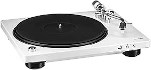 Denon DP-450USB Semi-Automatic Analog Vinyl Record Player Turntable, USB Output for Recording, Speed Auto Sensor, Curved Tonearm, 33 1/3, 45, 78 RPM (Vintage) Speeds, Superior Audio, White