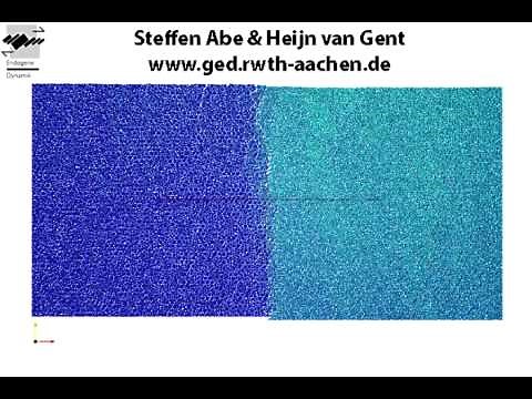 Sideview of a normal fault in cohesive material DEM model (Structural Geology)