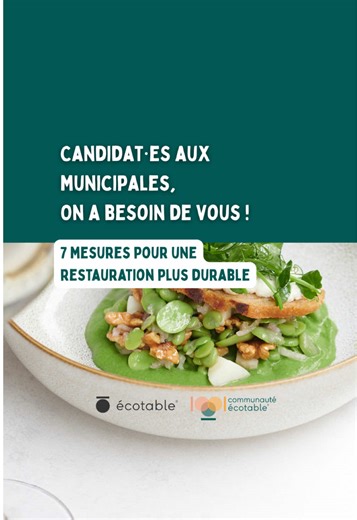📖Ecotable publie un livre blanc regroupant 7 mesures. 🚨Le secteur traverse une crise majeure et a plus que jamais besoin de l’engagement des élus locaux. Les municipalités possèdent des outils concrets pour soutenir les restaurateurs qui s’engagent dans des démarches durables et de qualité. 👉🏼Nous avons besoin de votre mobilisation ! - Taguez les principaux candidats de votre ville en commentaires - Retrouvez notre livre blanc dans notre bio - Partagez ce post autant que possible ! Paris: @e