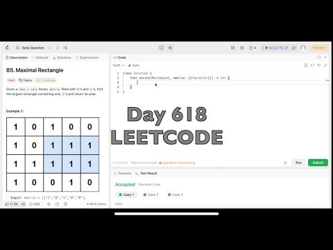 Day 618: LeetCode Problem 85. Maximal Rectangle - Swift