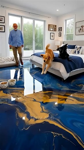 Cosmic Nebula Bedroom in 12 seconds✨ Dogs Approve ✅ #dogs #floor #epoxy #diy