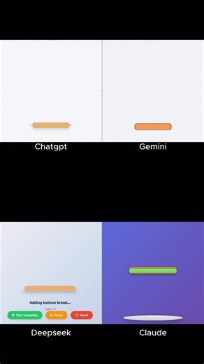 Idris Saidu on Instagram: "Prompt: Create a single-file HTML/CSS/JS animation that shows a sandwich being assembled layer by layer in a clean, centered view. Each ingredient—bread, lettuce, tomato, protein, cheese, and sauces—drops or slides into place with gentle easing, slight compression on contact, and subtle shadows to add depth. Once fully assembled, pause briefly, then reset the scene smoothly to loop the construction again. #chatgpt #deepseek #gemini #claude #CSSAnimation #JSAnimation #W