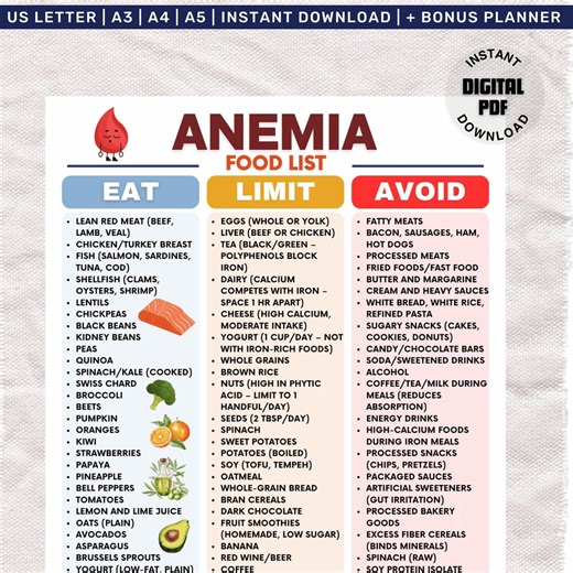 Anemia Diet Food List, Iron Rich Foods, Anemia Friendly Foods, Foods for Low Iron, Vitamin B-12 Rich Foods, Iron Deficiency Diet Plan, PDF. - Etsy Canada