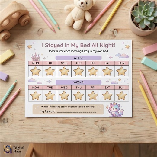 Sleep Chart for Kids Printable | Cat Princess Reward Chart | Stay in Bed Chart for Girls | Toddler Bedtime Chart | Digital Download - Etsy