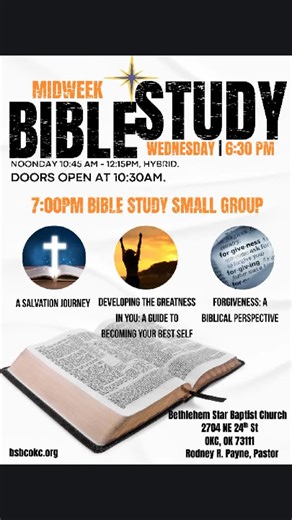 This week, we kick off off our 6 week IN PERSON Small Group at The Star Class will be held from 7p-8p after our Bible Study at 6:30p-7:00p | Bethlehem Star Baptist Church