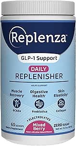 Replenza Daily Replenisher GLP-1 Nutritional Support, Powder, Muscle Recovery, Digestive Health & Skin Elasticity Mix of Amino Acids, Prebiotics and Collagen Peptides – Berry Flavor, 60 Scoops,13.5 OZ