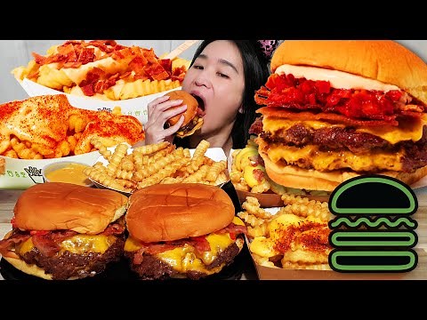 SHAKE SHACK SmokeShack Burger Mukbang! BBQ Cheese & Bacon Cheese Fries - ASMR Eating Show