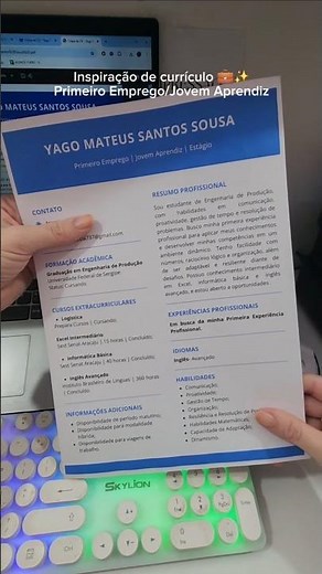 Modelo de currículo primeiro emprego/jovem aprendiz ✨️💼 #currículo #curriculoperfeito